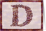 Ornamental Monogram ’D’ with warm red background card