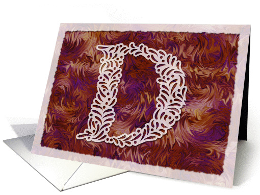 Ornamental Monogram 'D' with warm red background card (972765)