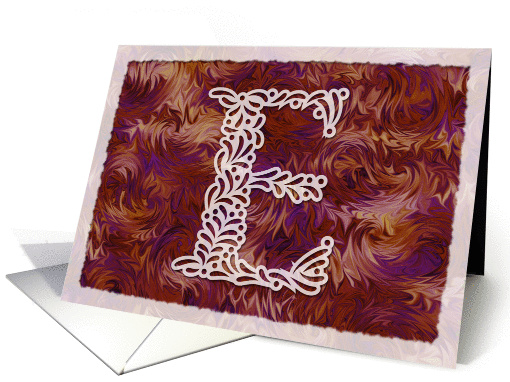 Ornamental Monogram 'E' with warm red background card (973151)
