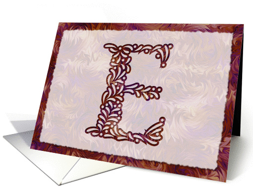 Ornamental Monogram 'E' with warm red background card (973153)