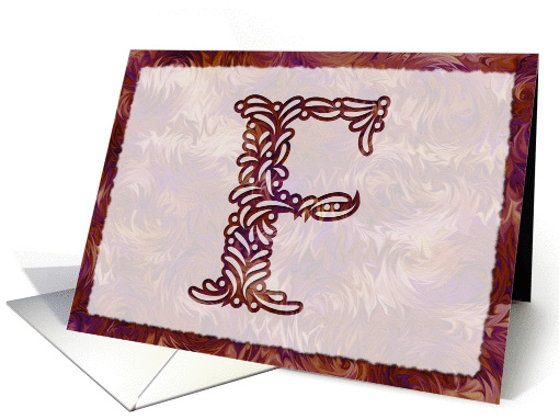 Ornamental Monogram 'F' with warm red background card (973719)