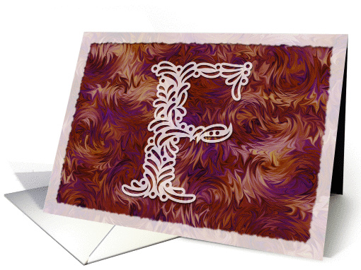Ornamental Monogram 'F' with warm red background card (973721)