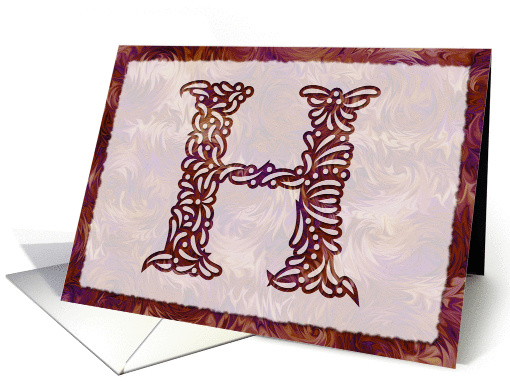 Ornamental Monogram 'H' with warm red background card (973751)