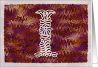 Ornamental Monogram ’I’ with warm red background card
