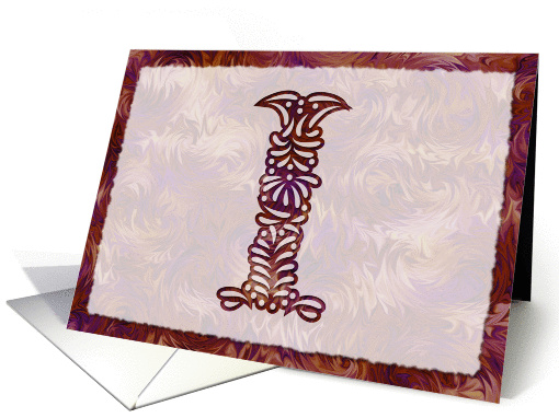 Ornamental Monogram 'I' with warm red background card (973773)