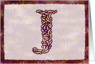Ornamental Monogram ’J’ with warm red background card