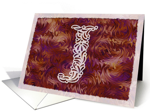 Ornamental Monogram 'J' with warm red background card (973791)