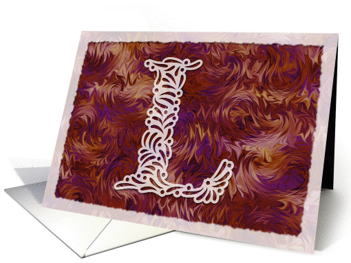 Ornamental Monogram 'L' with warm red background card (973891)