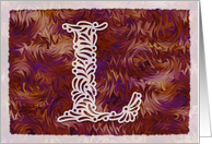 Ornamental Monogram ’L’ with warm red background card