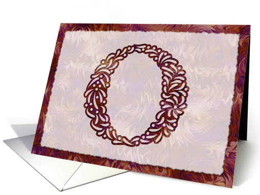 Ornamental Monogram 'O' with warm red background card (975821)