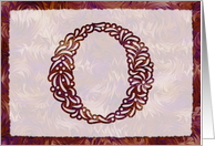 Ornamental Monogram ’O’ with warm red background card