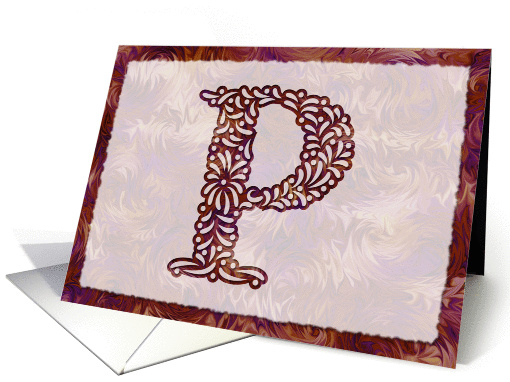 Ornamental Monogram 'P' with warm red background card (975843)