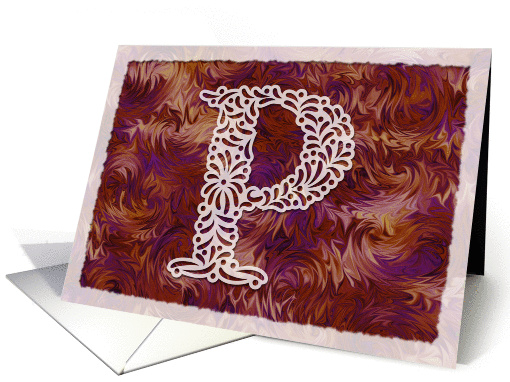 Ornamental Monogram 'P' with warm red background card (975845)