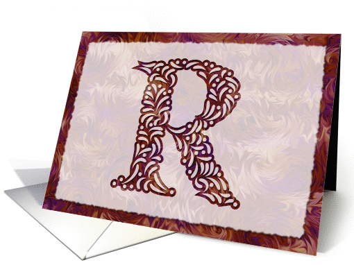 Ornamental Monogram 'R' with warm red background card (975857)