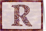 Ornamental Monogram ’R’ with warm red background card