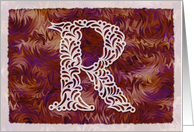 Ornamental Monogram ’R’ with warm red background card