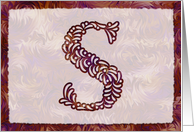 Ornamental Monogram ’S’ with warm red background card