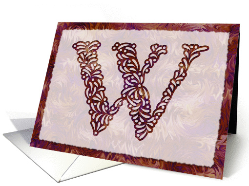 Ornamental Monogram 'W' with warm red background card (980809)