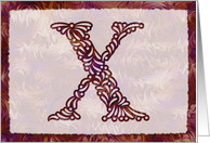Ornamental Monogram ’X’ with warm red background card
