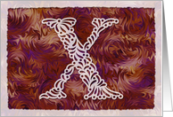 Ornamental Monogram ’X’ with warm red background card