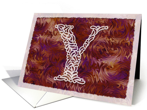 Ornamental Monogram 'Y' with warm red background card (980929)
