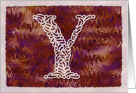 Ornamental Monogram ’Y’ with warm red background card