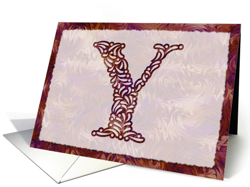 Ornamental Monogram 'Y' with warm red background card (980933)
