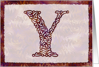 Ornamental Monogram ’Y’ with warm red background card