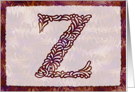 Ornamental Monogram ’Z’ with warm red background card