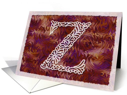 Ornamental Monogram 'Z' with warm red background card (980975)