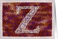 Ornamental Monogram ’Z’ with warm red background card