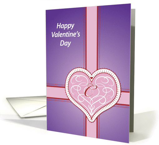 Valentines Day, monogram 'C' with pink heart, Blank Note card (981267)