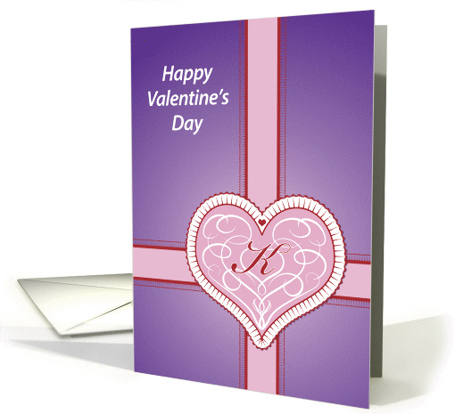 Valentines Day, monogram 'K' with pink heart, Blank Note card (981299)