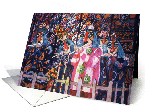 Red Nosed Blue Haired Clown Flute Band - Birthday card (122201)
