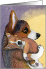 Dreaming Corgi pup and mother Card