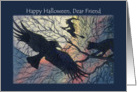 Happy Halloween, witchy night silhouette. card
