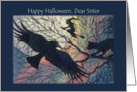 Happy Halloween Sister, witchy night silhouette. card