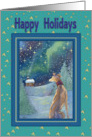 Happy Holidays, Greyhound snow scene. card