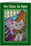 Merry Christmas Nephew, cat and mouse friends christmas card
