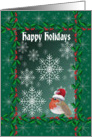 Happy Holidays, Robin red breast with snowflakes card