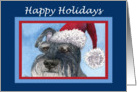 Happy Holidays, Schnauzer in Santa hat card