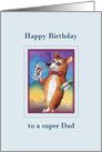 Happy Birthday Dad, Corgi drinking a glass of red wine card