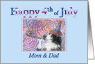 Happy 4th of July Mom & Dad, border collie dog in a party hat card
