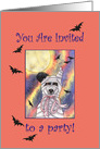 Halloween party invitation, border collie dog in mummy bandages card