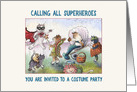 Superhero cats and dogs, costume party invite card