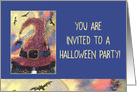 Halloween party invitation, border collie dog a wizard hat card