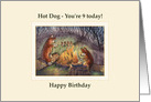 Happy 9th Birthday card, Corgis cooking on a camp fire card