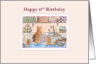 Happy 6th Birthday, Corgis in a cake shop choosing birthday cakes card