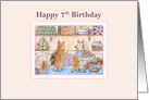 Happy 7th Birthday, Corgis in a cake shop choosing birthday cakes card