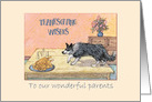 Thanksgiving Wishes to our Parents, Border Collie stalking the turkey card